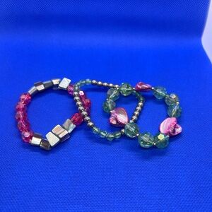 Pink and Green Beaded Stretch Bracelet Set - Women Jewelry